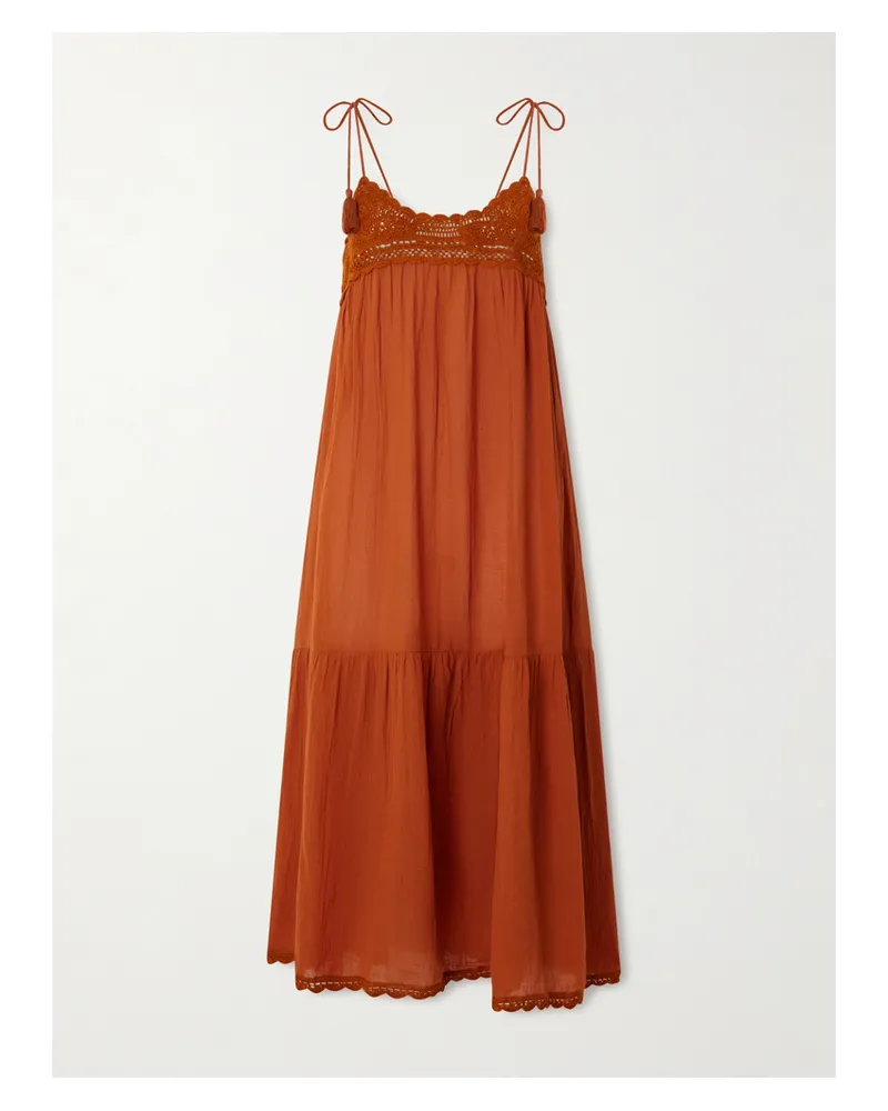 Ulla Johnson Linnea Midikleid Aus Baumwolle Mit Häkelbesätzen Und Troddeln - Orange Orange