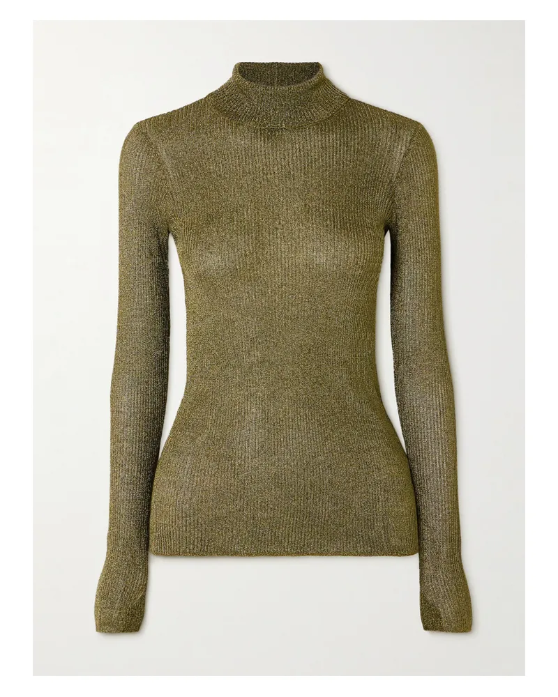 Isabel Marant Jaelis Rollkragenpullover Aus Metallic-rippstrick - Grün Grün