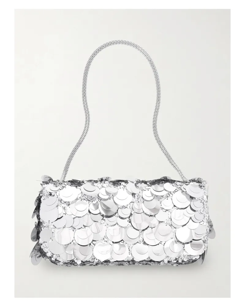 Paco Rabanne Sequined Metallic Leather Shoulder Bag - Silver Silver