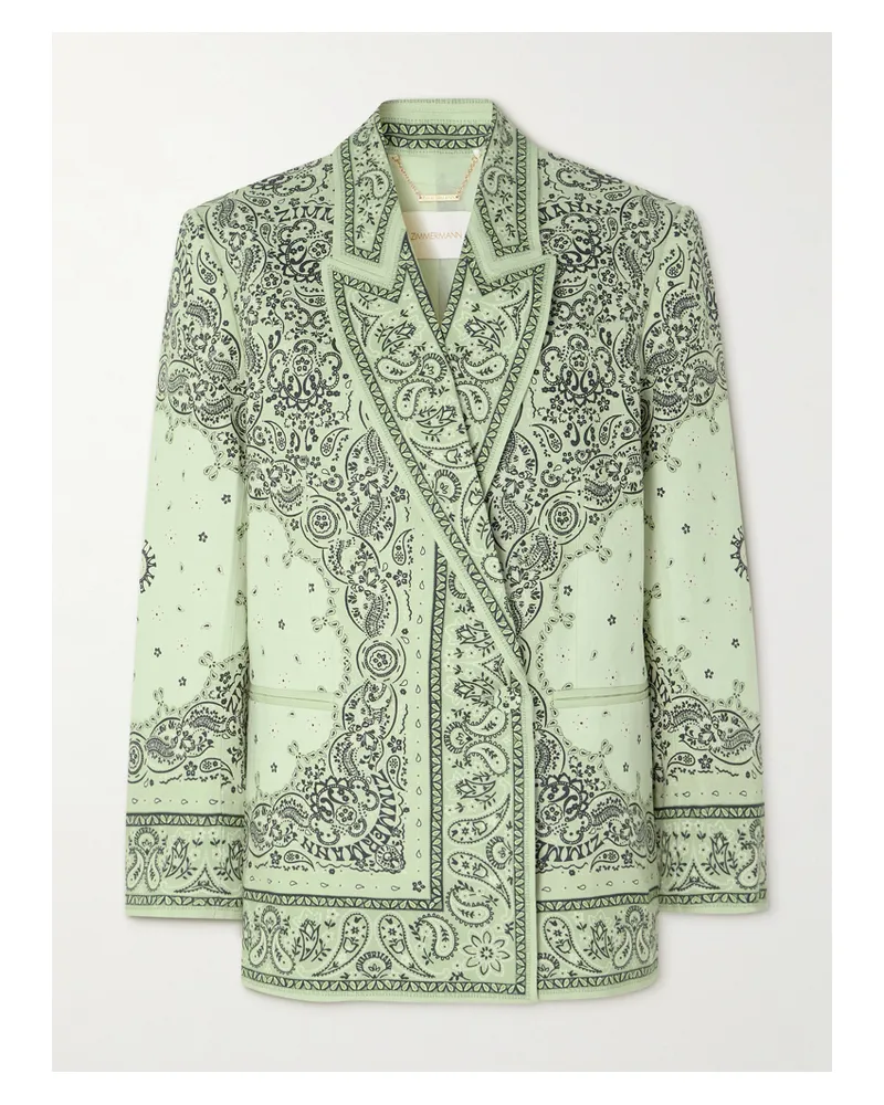 Zimmermann Matchmaker Doppelreihiger Blazer Aus Bedrucktem Leinen - Grün Grün