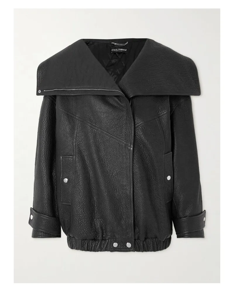 Dolce & Gabbana Oversized-bikerjacke Aus Strukturiertem Leder - Schwarz Schwarz