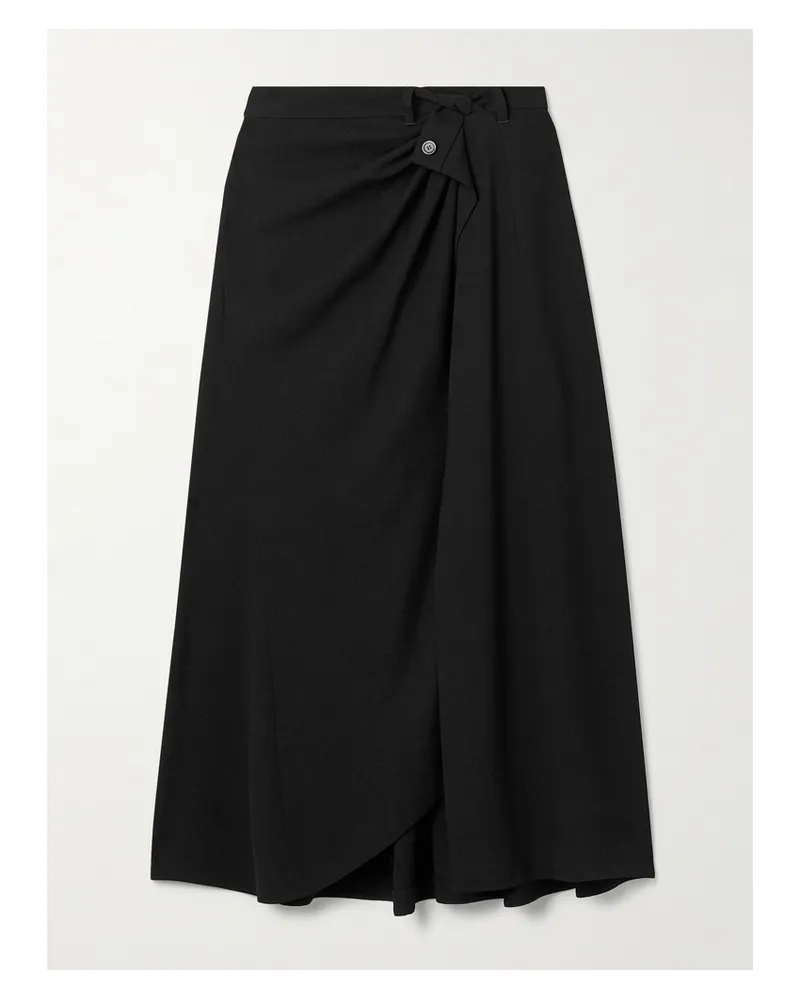 Balenciaga Draped Wrap-effect Crepe Midi Skirt - Black Black