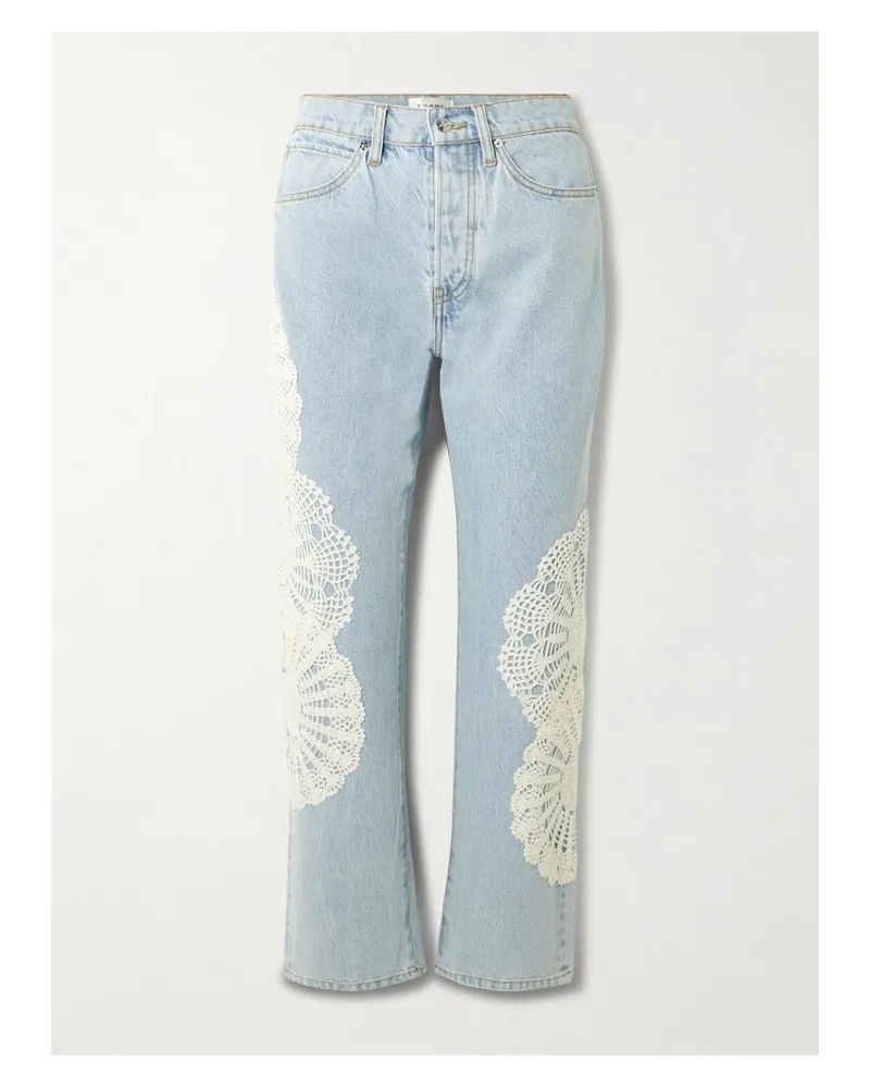Frame Denim Verkürzte, Hoch Sitzende Jeans Mit Geradem Bein Und Applikationen - Blau Blau