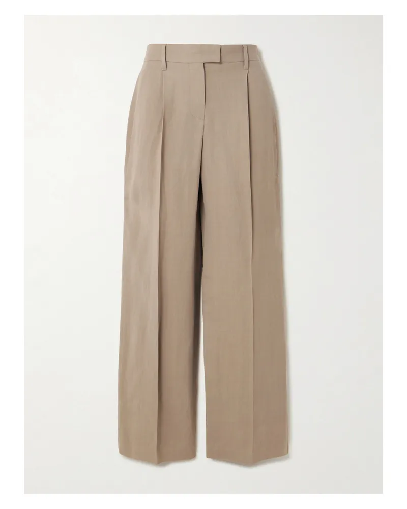 Brunello Cucinelli Hose Mit Weitem Bein Aus Twill Mit Falten Und Zierperlen - Braun Braun