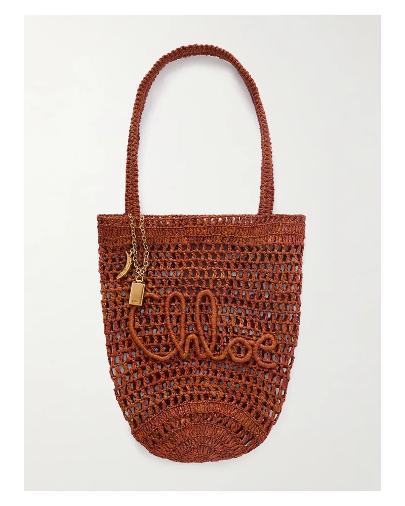 Chloé Summer Banana Tote Aus Raffiabast Mit Stickerei Und Verzierungen - Braun Braun