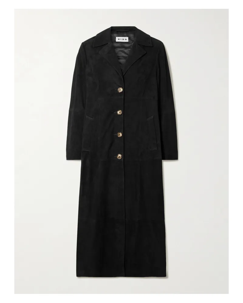 RIXO Astraea Paneled Suede Coat - Black Black