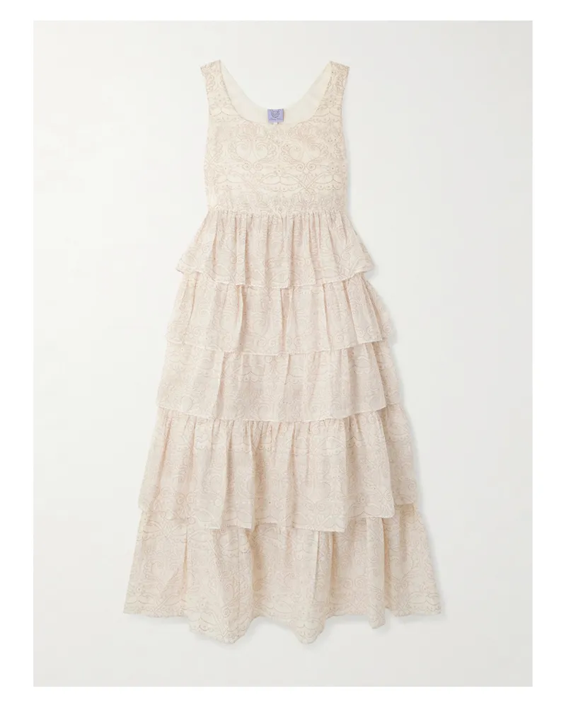 Thierry Colson Gestuftes Maxikleid Aus Einer Bedruckten Baumwoll-seidenmischung - Pink Pink