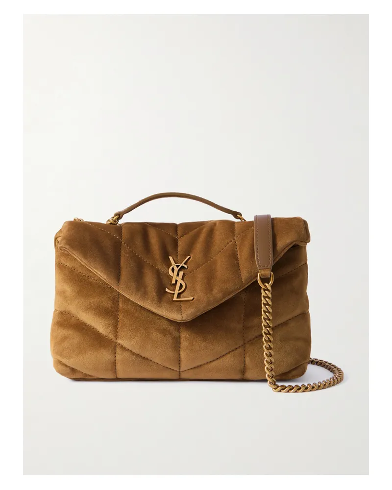 Saint Laurent Puffer Toy Quilted Leather-trimmed Suede Shoulder Bag - Green Green