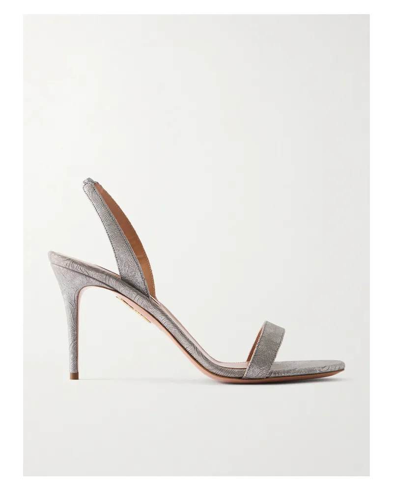 Aquazzura So Nude 85 Slingback-sandalen Aus Strukturiertem Metallic-leder - Silber Silber