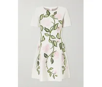 Appliquéd Jacquard-knit Mini Dress - White