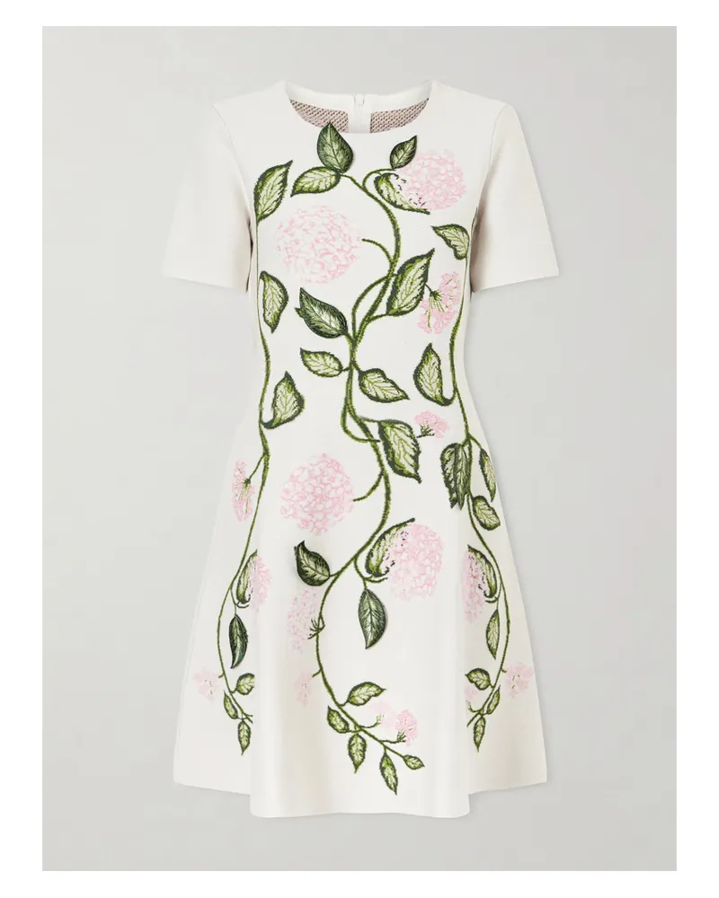 Oscar de la Renta Appliquéd Jacquard-knit Mini Dress - White White