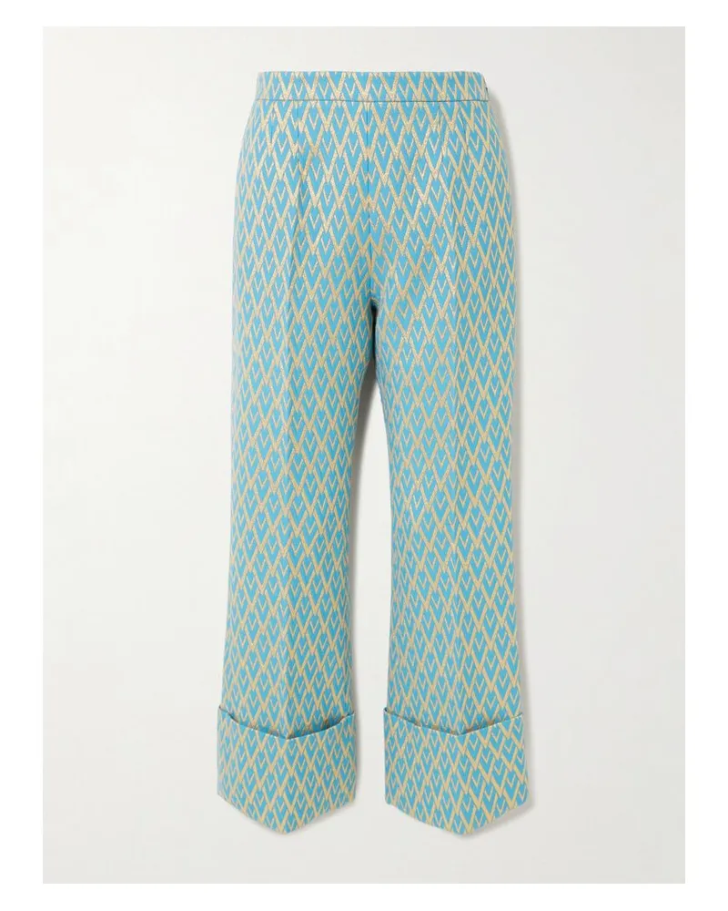 Valentino Garavani Hose Mit Weitem Bein Aus Jacquard Aus Einer Wollmischung - Blau Blau