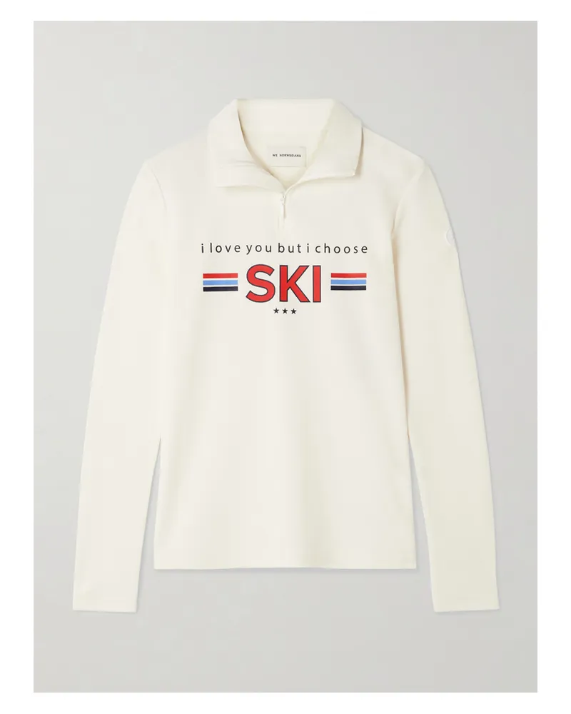 WE NORWEGIANS Bibi Pullover Aus Piqué Aus Einer Merinowollmischung Mit Print Und Reißverschluss - Wollweiß Wollweiß