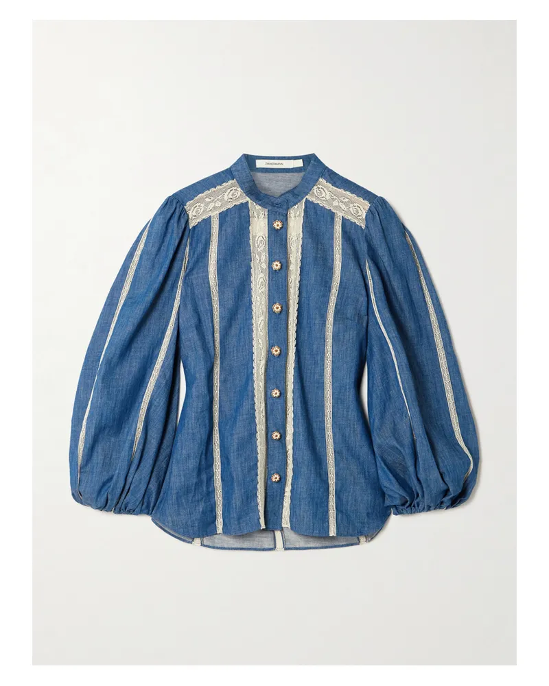 Zimmermann Awaken Lace-trimmed Denim Shirt - Blue Blue
