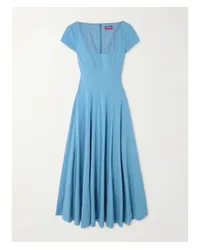 STAUD Wells Midikleid aus Stretch-baumwollpopeline Blau