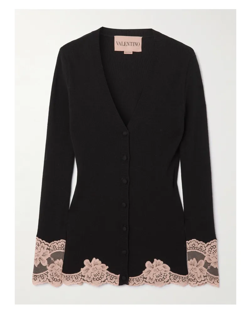 Valentino Garavani Cardigan Aus Kaschmir Mit Spitzenbesätzen - Schwarz Schwarz