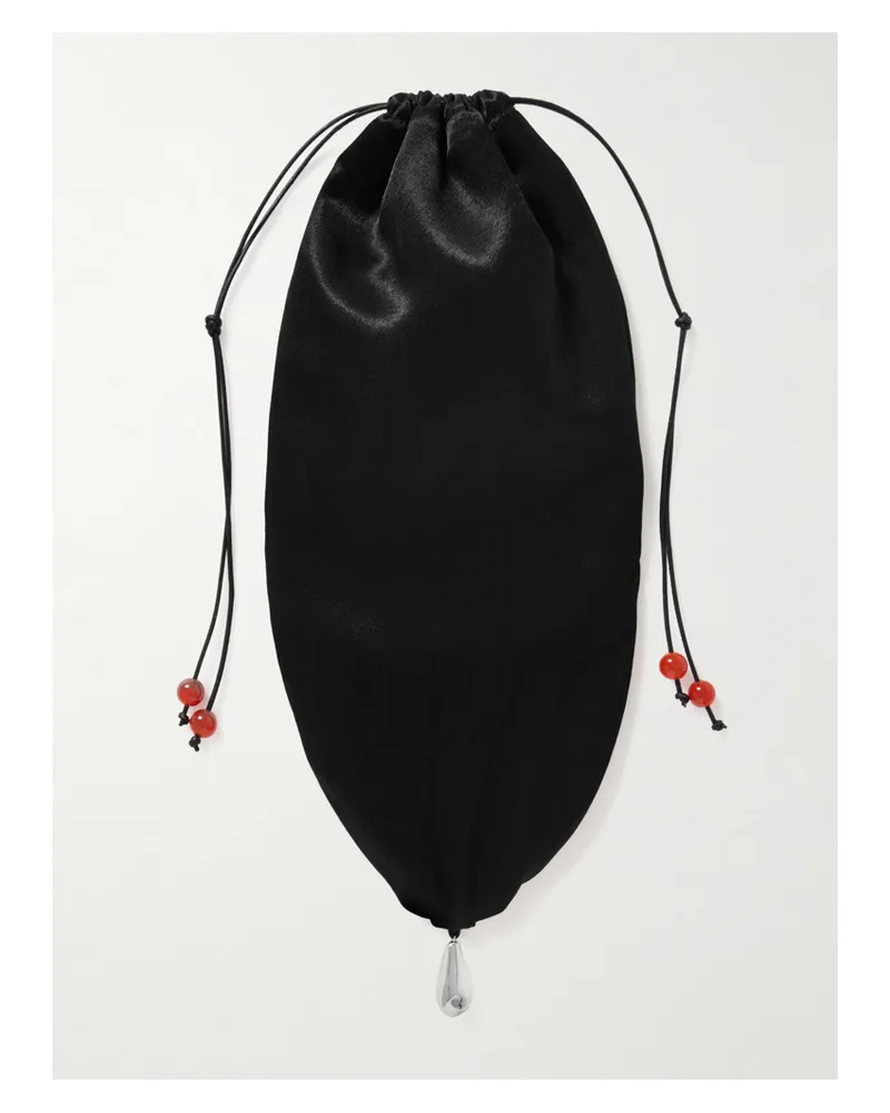 Sophie Buhai Teardrop Embellished Satin Drawstring Pouch - Black Black