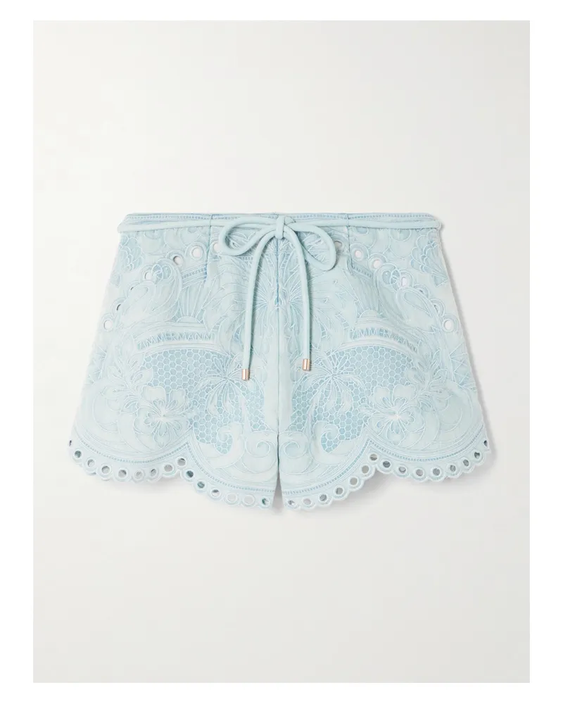 Zimmermann Daylight Scalloped Broderie Anglaise Denim Shorts - Blue Blue