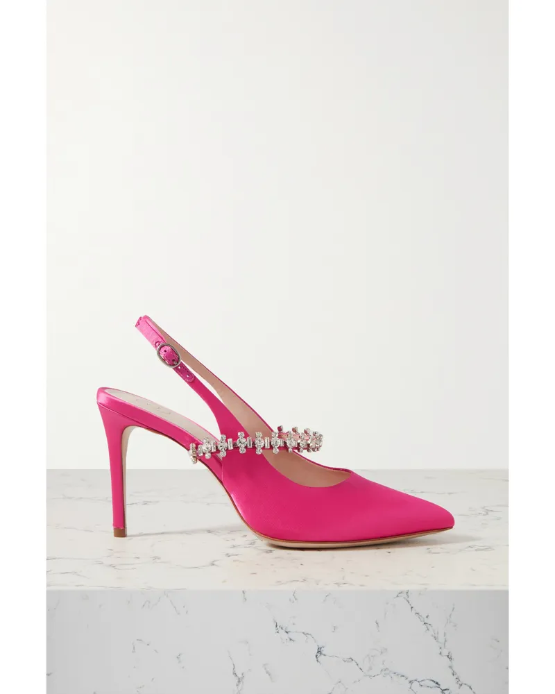 Porte & Paire Slingback-pumps Aus Glänzendem Twill Mit Kristallen - Pink Pink