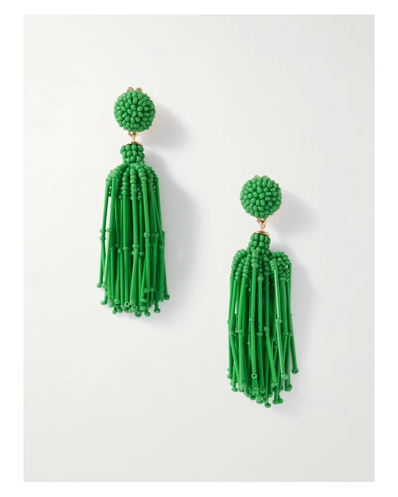 Carolina Herrera New York Tasseled Beaded Gold-tone Earrings - Green Green