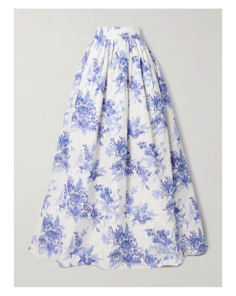 Carolina Herrera New York Maxirock Aus Taft Mit Blumenprint Und Falten - Blau Blau