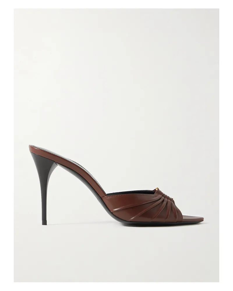 Saint Laurent Babylone Embellished Pleated Leather Mules - Brown Brown