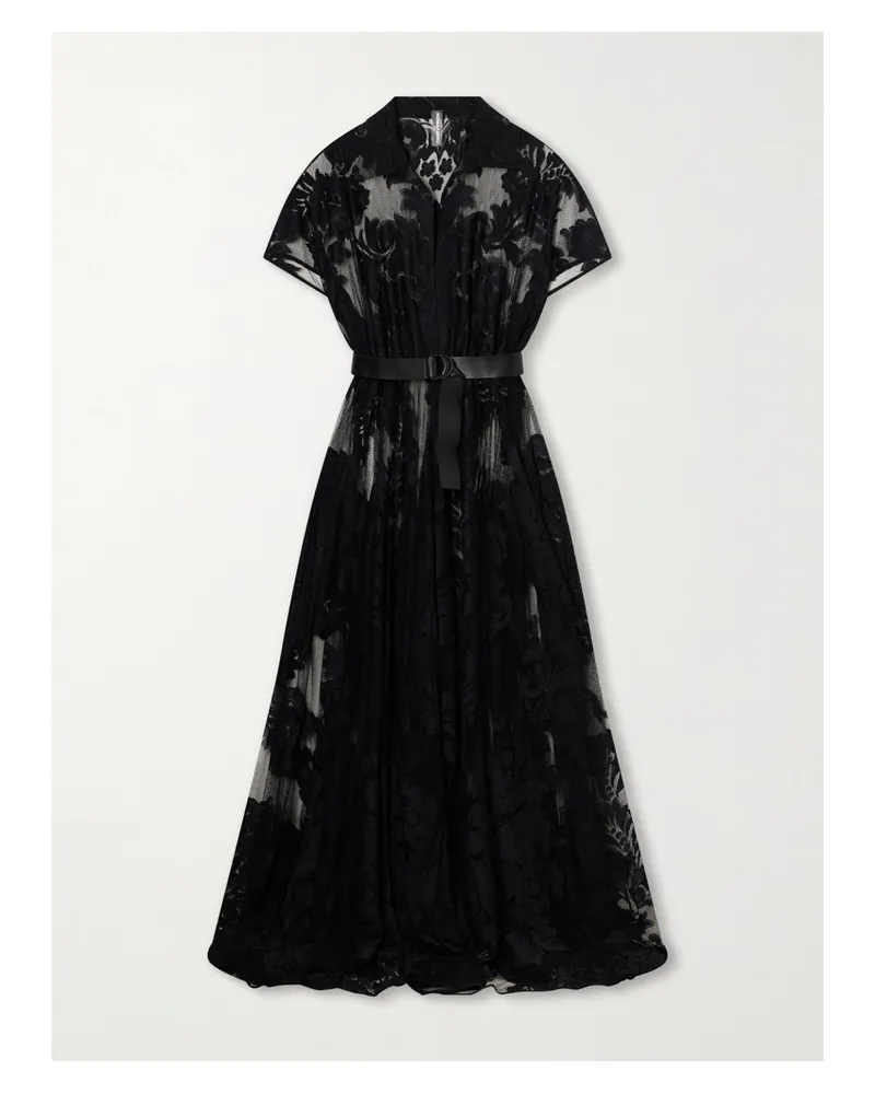 Norma Kamali Belted Embroidered Mesh Gown - Black Black
