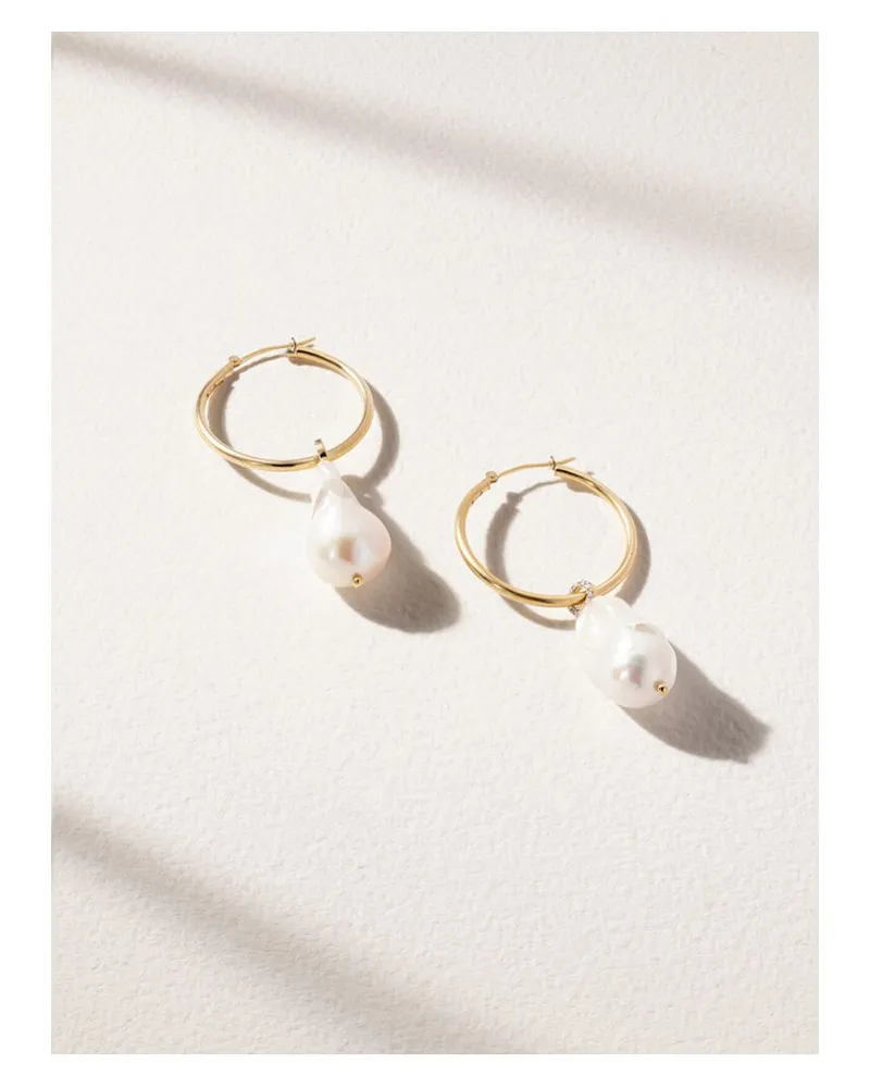 MATEO Creolen Aus 14 Karat Gold Mit Diamanten Und Perlen Gold