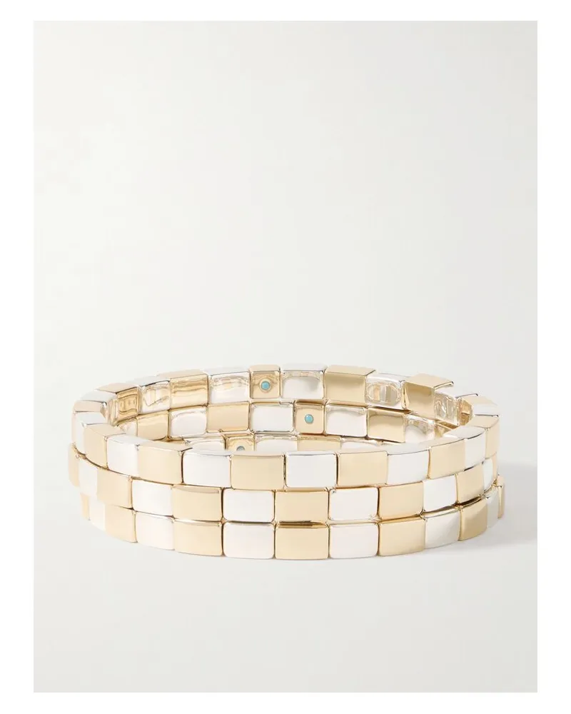 Roxanne Assoulin Level Up Set Aus Drei Gold- Und Silberfarbenen Armbändern Silber