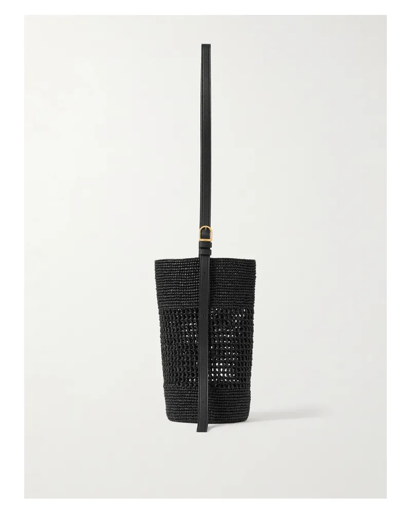 KHAITE Billie Leather-trimmed Raffia Bucket Bag - Black Black