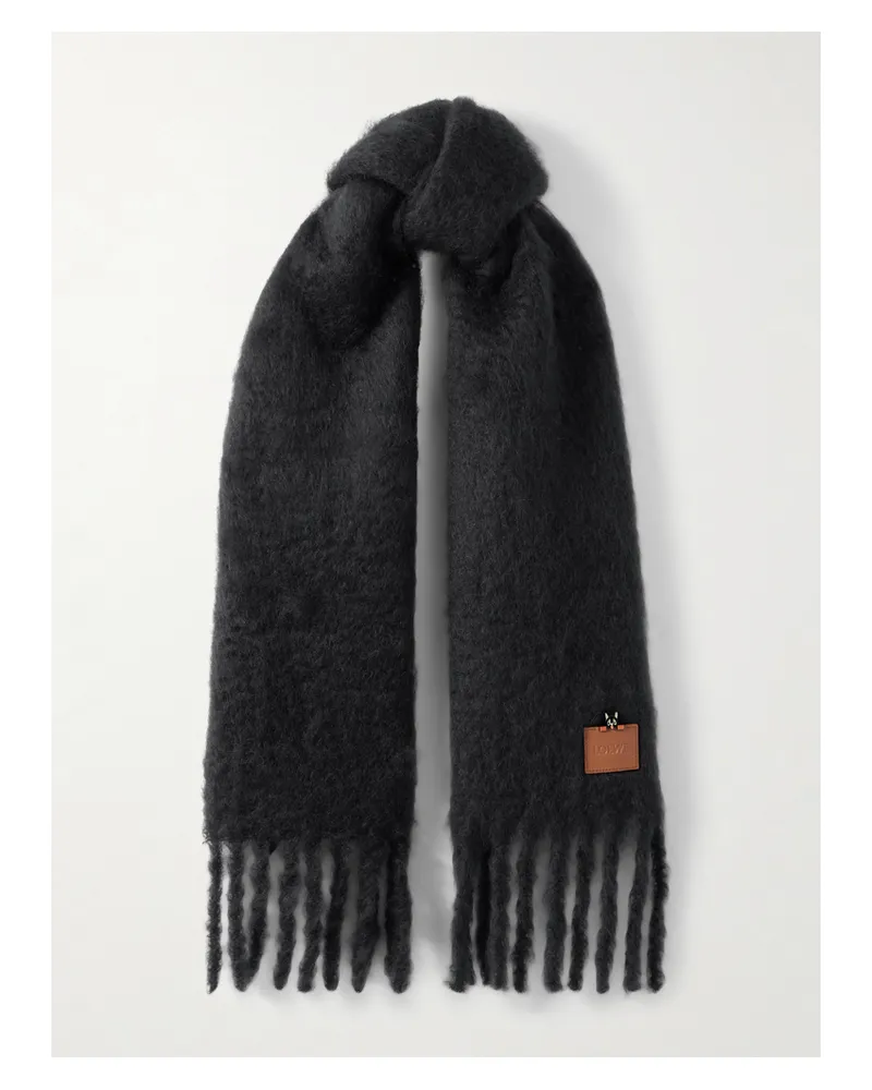 Loewe Schal Aus Einer Mohairmischung Mit Fransen, Stickerei Und Applikation - Schwarz Schwarz