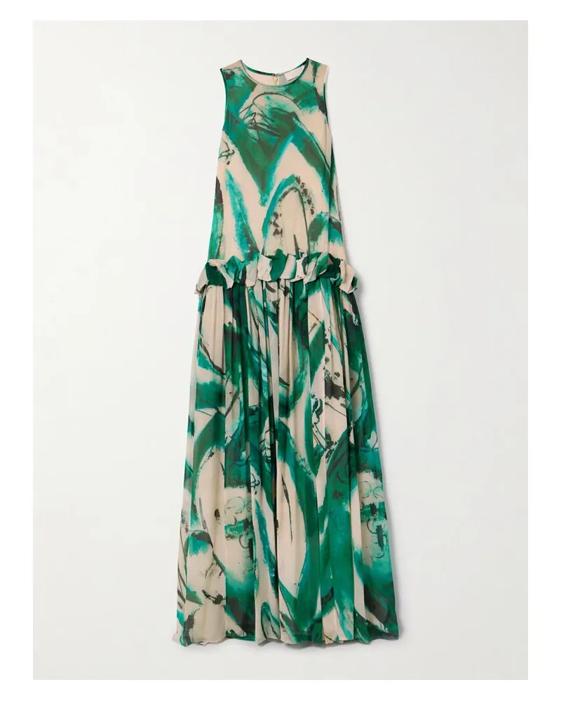 Ulla Johnson Lee Krasner Helen Robe Aus Bedrucktem Seiden-georgette Mit Rüschen - Grün Grün