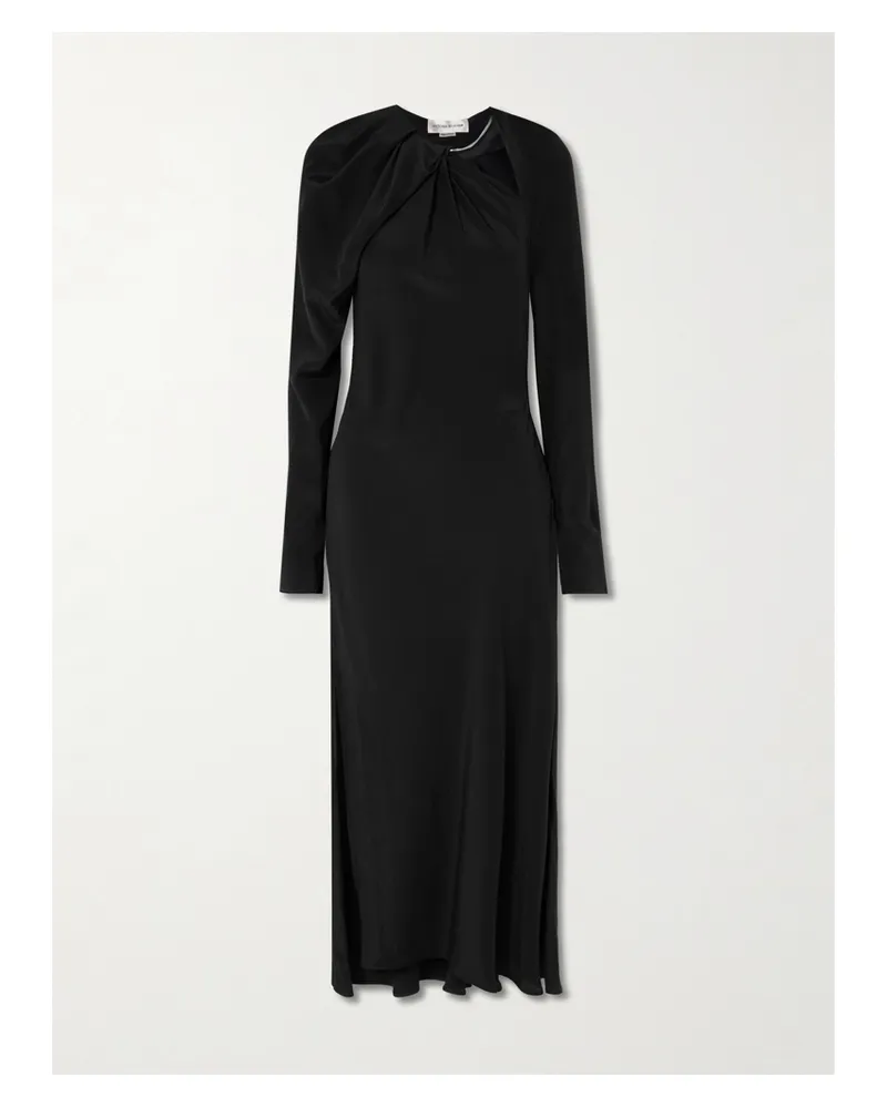 Victoria Beckham Chain-embellished Draped Silk Midi Dress - Black Black