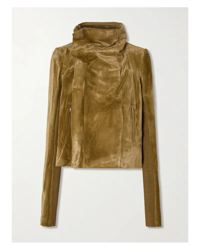 Rick Owens Bikerjacke aus Samt mit Wollbesatz Neutral