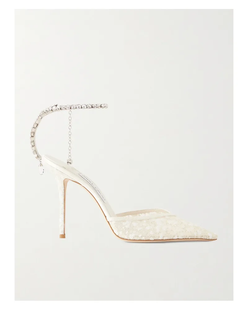 Jimmy Choo Saeda 100 Pumps Aus Mesh Mit Pailletten Und Kristallen - Weiß Weiß