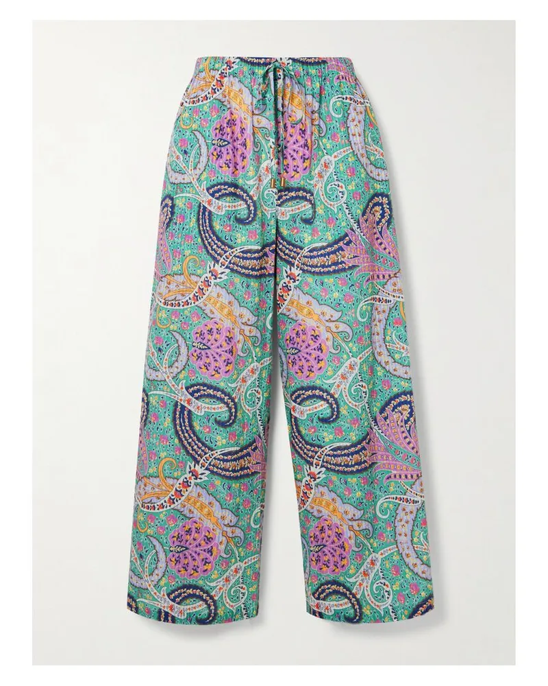 Etro Hose Mit Weitem Bein Aus Voile Aus Einer Baumwoll-seidenmischung Mit Paisley-print - Blau Blau