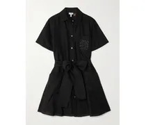Paula's Ibiza Mini-hemdblusenkleid Aus Voile Mit Applikation Und Bindegürtel - Schwarz