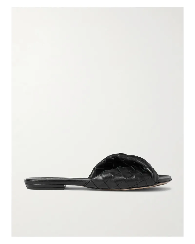 Bottega Veneta Blink Intrecciato Leather Slides - Black Black