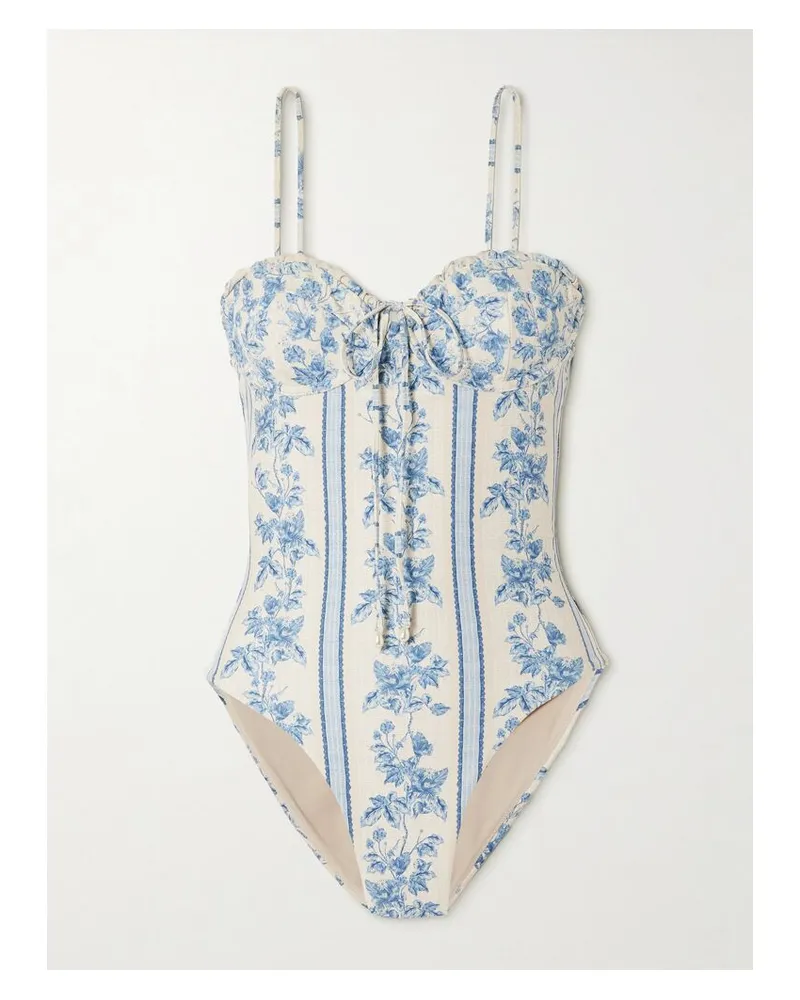 AGUA BENDITA Ébano Bougainvillea Badeanzug Aus Recyceltem Stretch-material Zum Binden Mit Kunstperlen - Blau Blau