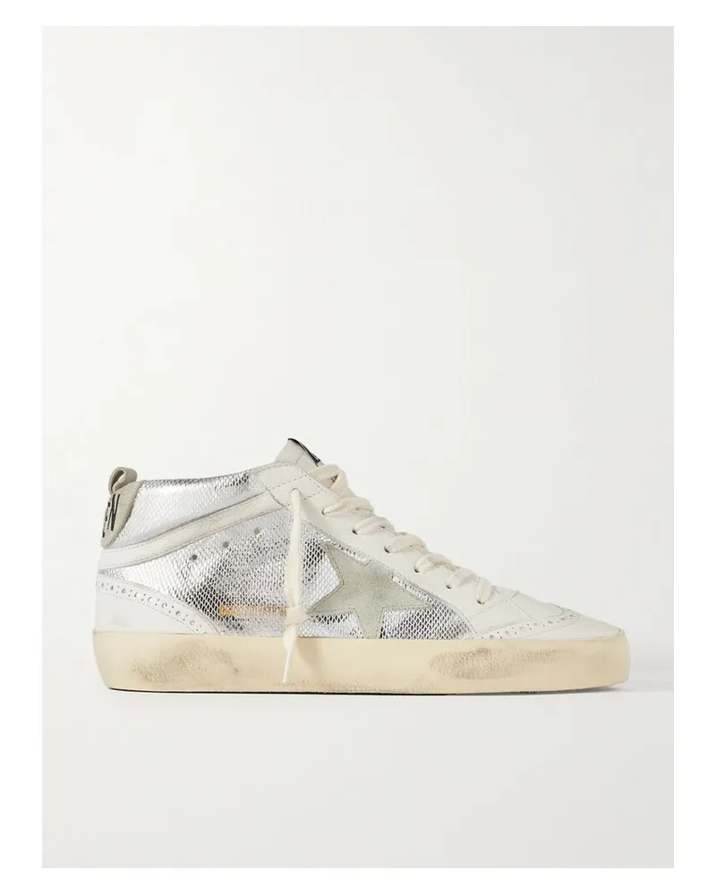 Golden Goose Mid Star Sneakers Aus Metallic-leder Mit Schlangeneffekt Und Velourslederbesatz In Distressed-optik - Silber Silber