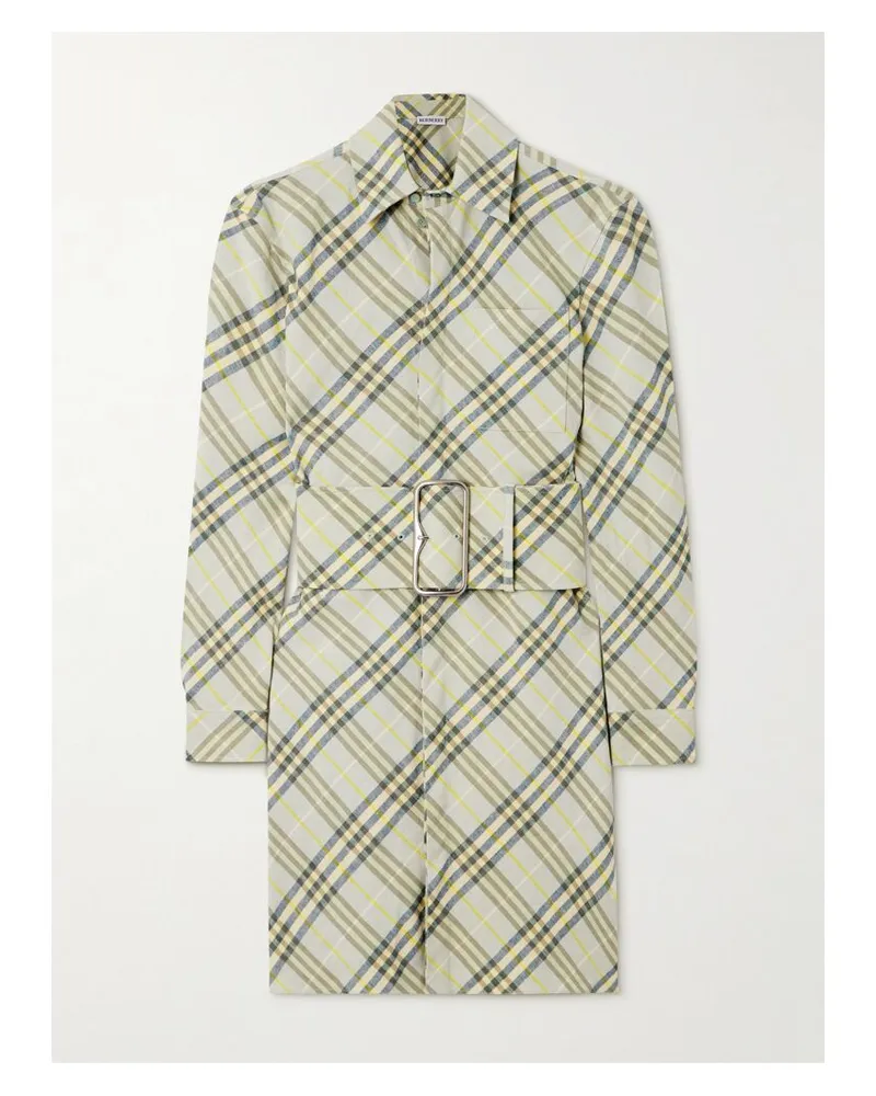 Burberry Mini-hemdblusenkleid Aus Einer Karierten Leinenmischung Mit Gürtel - Creme Creme