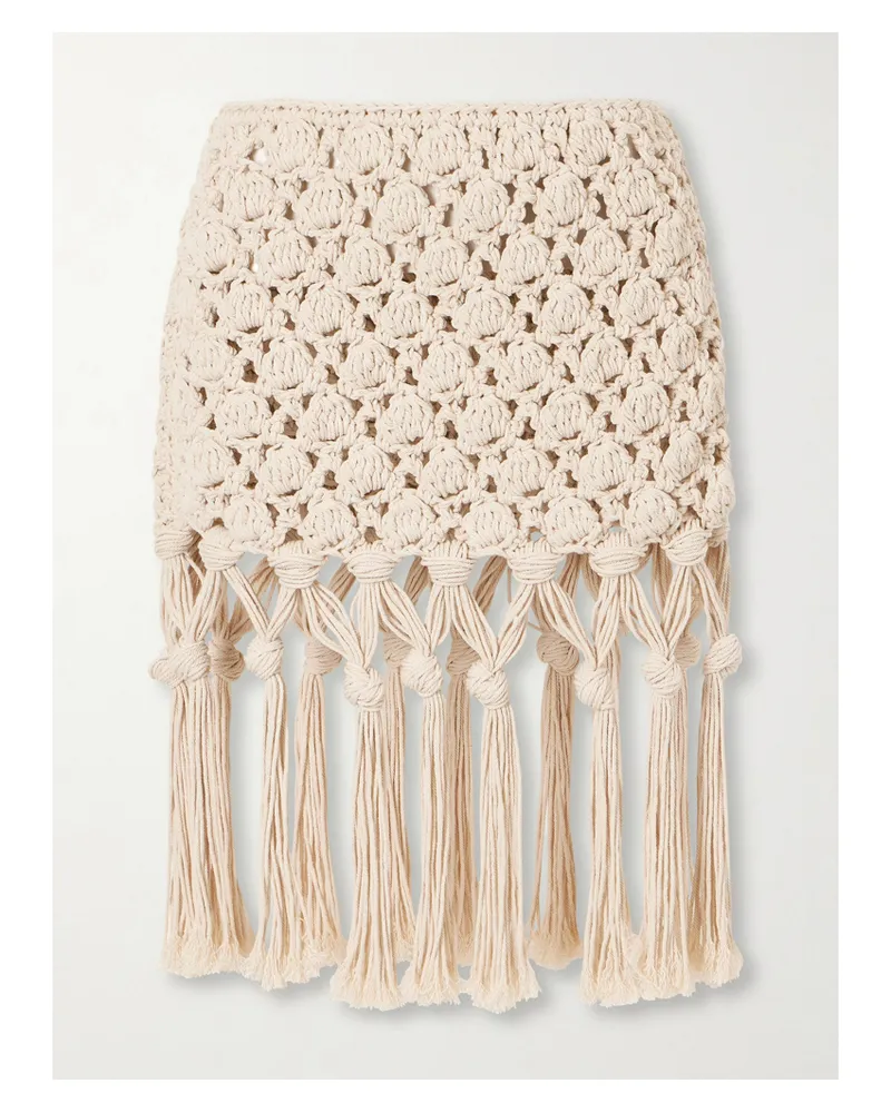 Balmain Fringed Crochet-knit Cotton Mini Skirt - Ecru Ecru