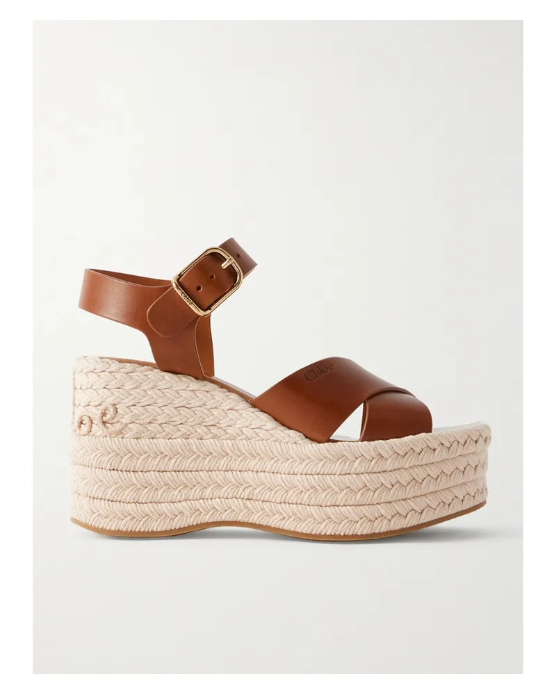 Chloé Isla Espadrille-sandalen Mit Plateau Aus Leder - Braun Braun