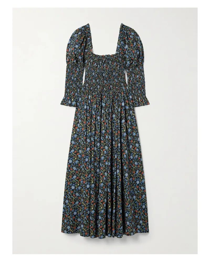 DÔEN Bijou Shirred Floral-print Organic Cotton-voile Midi Dress - Multi Multi