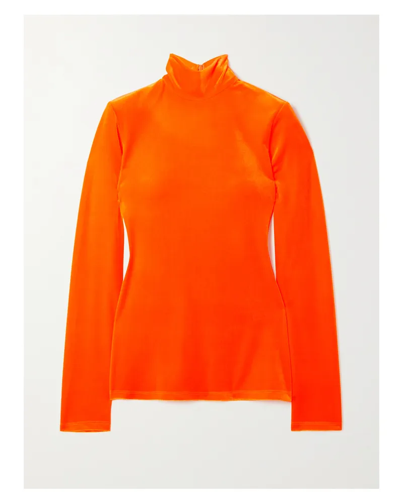 Victoria Beckham Stehkragenoberteil Aus Stretch-samt - Orange Orange
