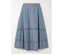 Lucia Midirock Aus Baumwoll-chambray Mit Mesh-einsätzen Und Stickereien - Blau