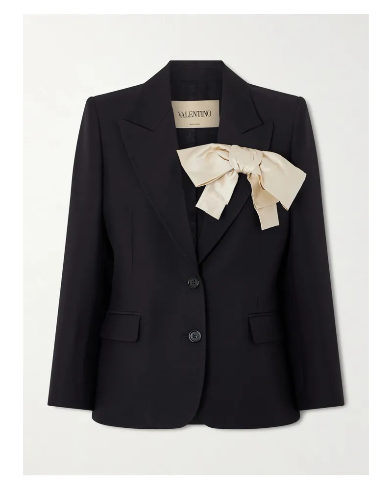 Valentino Garavani Bow-embellished Wool And Silk-blend Crepe Blazer - Black Black