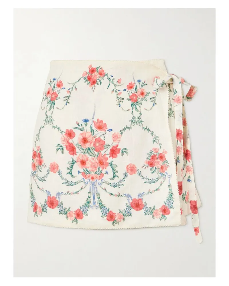 AGUA BENDITA Luna Mosqueta Mini-wickelrock Aus Leinen Mit Blumenprint - Weiß Weiß