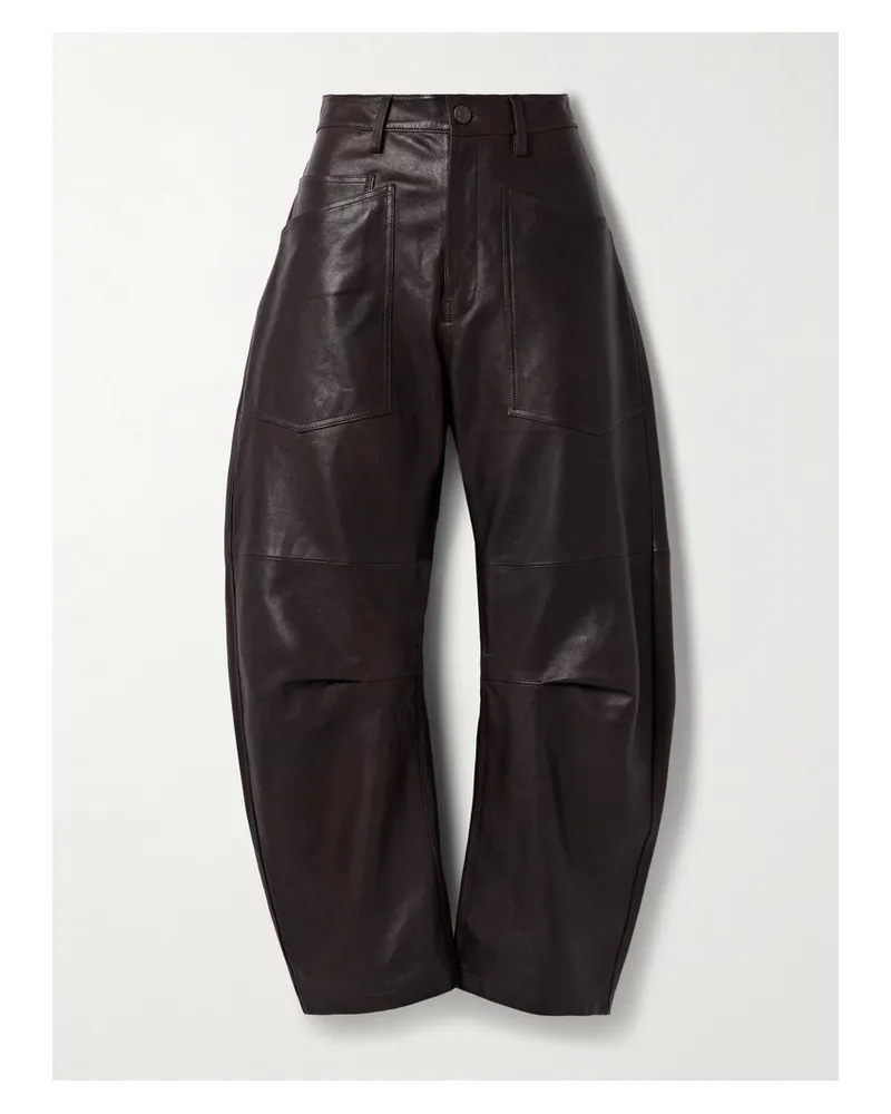 Nili Lotan Shon Leather Barrel-leg Pants - Brown Brown