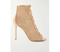 105 Ankle Boots Aus Mesh Mit Lederbesätzen Und Schnürung - Gold
